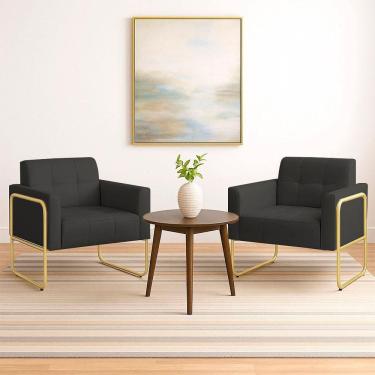 Imagem de Poltrona Sala Industrial Alta Tubo Dourado Kit 2 Elisa Sintético D03 - D`rossi Cor Grafite