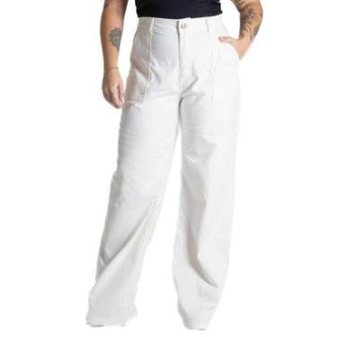 Imagem de Calça Sarja Sawary Plus Size Wide Leg - 281114 - off white  48-Feminino