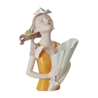 Imagem de Ｂｅｓｇａ Suporte para haste de flor seca, vaso de flores para estatuetas de, estatueta chique para interior, vaso de estátua feminina para mesa, Laranja