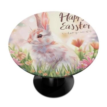 Imagem de hongjinglin Toalha de mesa redonda com borda elástica de Páscoa, toalha de mesa redonda limpável para ambientes internos e externos, pátio, jantar, cozinha, festival, decoração para mesas de 101 a 111