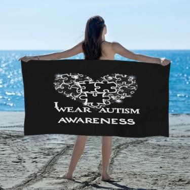 Imagem de hongjinglin Toalha de praia absorvente de secagem rápida preta autismo amor coração microfibra leve toalha de piscina toalhas de banho macias sem areia para praia, natação, banheiro, chuveiro