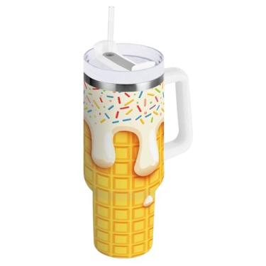 Imagem de Blueangle Copo isolado de 850 g com alça e tampa de canudo - Caneca de viagem de aço inoxidável à prova de vazamento, garrafa de água de cone de sorvete a vácuo de parede dupla (261)