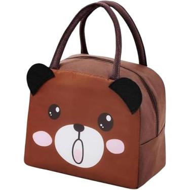 Imagem de Bolsa térmica infantil lancheira escolar com alça e estampas de animais (Marrom - urso)