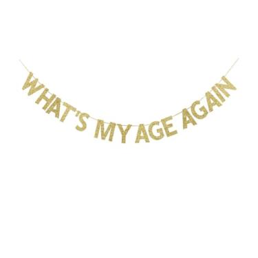 Imagem de SNFHWL Faixa What's My Age Again, placa de papel divertida para adultos de 30 anos | 40 | 50 | 60 | 70 | 80 anos | decorações de festa de 90 anos, adereços dourados com glitter