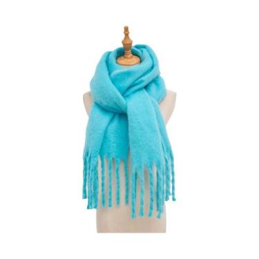 Imagem de Xales Femininos De Inverno Quentes E Grossos, Pashminas De Cor Sólida,