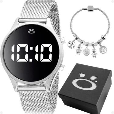 Imagem de Relogio Digital Prata Feminino Aco Inox + Caixa pulseira ajustavel ori