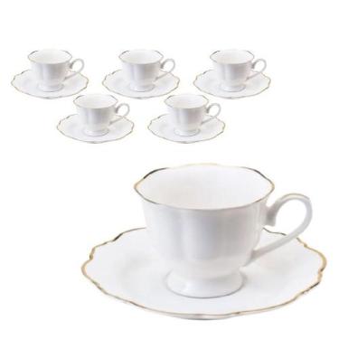 Imagem de Conjunto 6 Xícaras de Chá Porcelana Maldivas Branco e Dourado 180ml - 