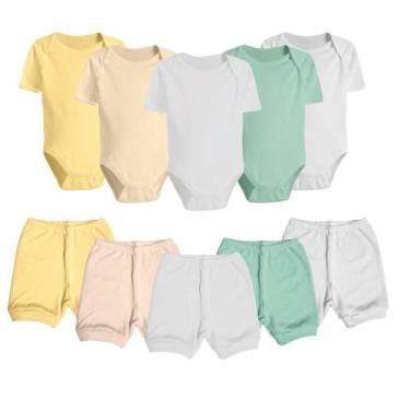 Imagem de Kit Body Curto e Short Liso Bebê 10 Pçs Enxoval Maternidade - Koala Ba