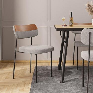Imagem de Cadeira De Jantar Base Ferro Nile Pu Caramelo-linho Cinza A08 - D'rossi