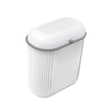 Imagem de Generic Lixeira suspensa com tampa, recipiente de lixo montado na parede, fácil de abrir, lixeira moderna para porta de armário sob a pia, Branco