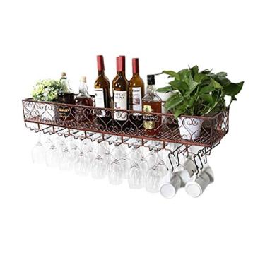 Imagem de APUM Unidade de bar Prateleiras flutuantes Rack de vinho | Rack de teto de ferro de metal | Prateleiras de vinho de armazenamento | Suporte para taças de vinho para pendurar para garrafa de vinho