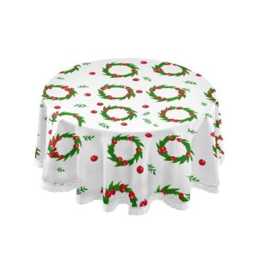 Imagem de Qilmy Toalha de mesa redonda com guirlanda de baga vermelha de Natal 152 cm, resistente à água, à prova de derramamento, capa de mesa grande para jantar de reunião de família em ambientes internos e