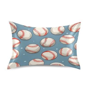 Imagem de Fronha de almofada de seda para pele e cabelo extra macia, resistente a rugas e desbotamento com fecho de envelope (tamanho padrão, 101,6 x 50,8 cm) | Fundo de bolas de beisebol