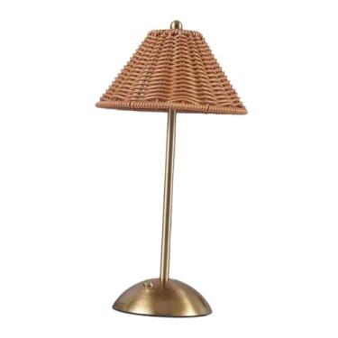 Imagem de Generic Luminária de mesa portátil LED sem fio, estilo retrô em rattan, com 3 cores (3000K/6500K/4500K), ideal para sala de estar, Marrom