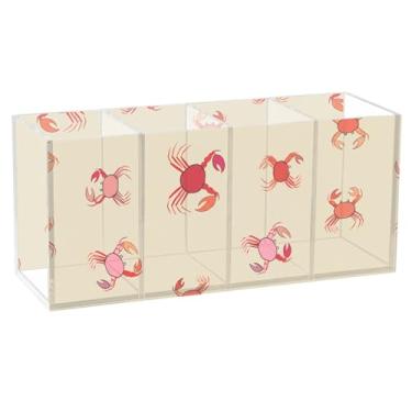 Imagem de Burbuja Cute Crabs Porta-canetas de acrílico com 4 compartimentos, suporte de lápis transparente para pincéis de maquiagem fixos, acessórios de mesa de escritório em casa