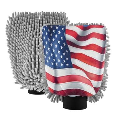 Imagem de STAYTOP Luvas de lavagem de carro com bandeira americana, 2 peças, luvas de microfibra de chenille, sem arranhões, panos de esponja de lavagem ultra absorventes para carros, limpeza doméstica - G