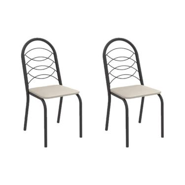 Imagem de Cadeira Sala De Jantar Holanda 2c009prf Aço Kit 2 Un Preto/ano Bege - Kappesberg