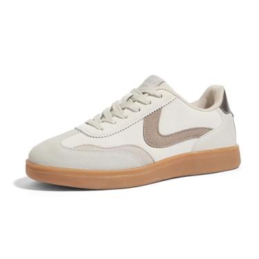 Imagem de LUCKY STEP Tênis Feminino Retrô Clássico Casual Antiderrapante Confortável (Bege/Cinza, 7US-36BR-24MX)