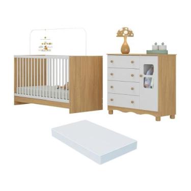 Imagem de Berço 3 em 1 com Colchão Incluso e Cômoda 1 Porta 4 Gavetas Luna Multi