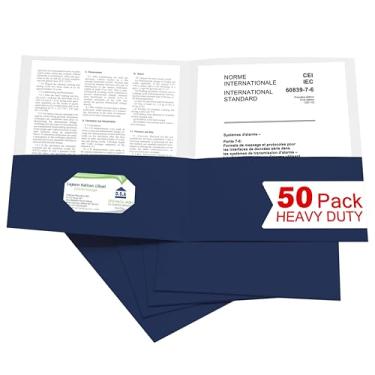 Imagem de Zzrywuty Pacote com 50 Pastas de Arquivo com Dois Bolsos e Compartimento para Cartão de Visita, Papel Texturizado, Tamanho A4, Azul