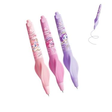 Imagem de GZBABY Canetas apagáveis, 3 peças, caneta de gel apagável com aderência macia, tinta azul de 0,5 mm, corrigindo a postura da escrita (cavalo)