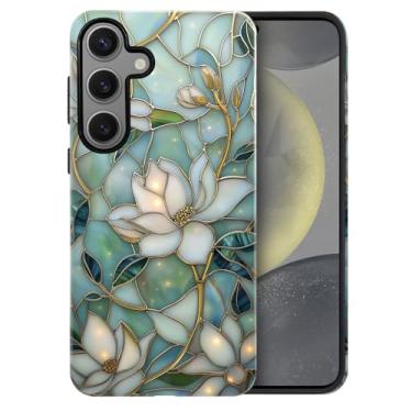 Imagem de heindiy Compatível com Samsung Galaxy S24 FE, capa brilhante, proteção total, à prova de choque, anti-arranhões, capa de TPU, capas para homens e mulheres - flores de magnólia vintage