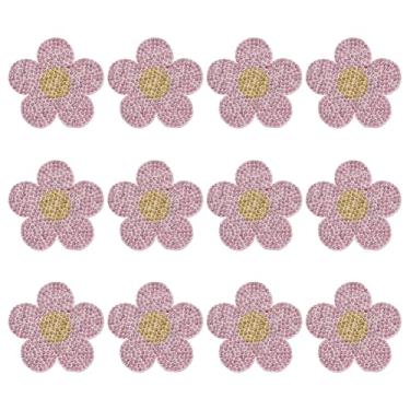 Imagem de FINGERINSPIRE 12 peças de adesivos de strass de flor de cinco pétalas 4 x 5 cm rosa claro floral ferro em aplique Hotfix strass remendos de reparo de roupas para mochila, calças, chapéu, jeans, uso