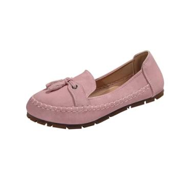 Imagem de Mocassim feminino de borla sem cadarço com bico redondo para uso diário casual e confortável para dirigir, rosa, 39