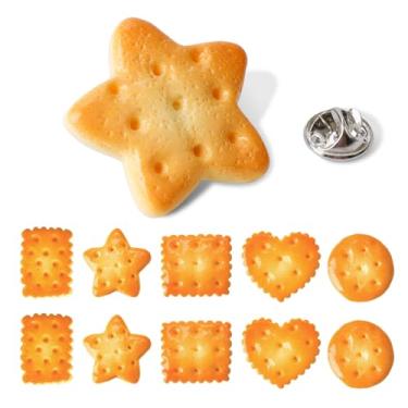 Imagem de Conjunto de 10 broches de biscoito de desenho animado - pinos de imitação de colar de biscoito em 5 formas, emblemas de sobremesa fofos para mochila de roupas, chapéu, acessórios de tema de