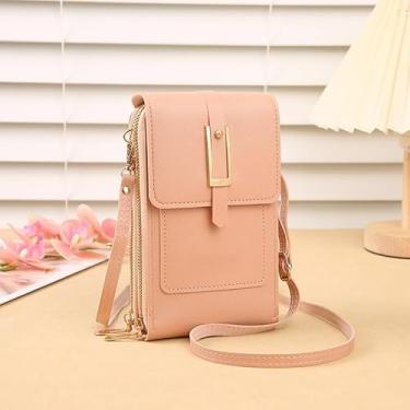 Imagem de Bolsa de ombro vertical, bolsa transversal estruturada macia com zíper e fecho de pressão, bolsa casual, rosa, Medium