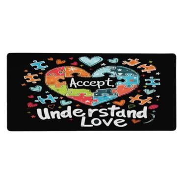 Imagem de Tapete de rato grande com coração de amor lindo autismo, impermeável, tapete protetor de mesa estendido para computador, base de borracha antiderrapante para escritório, computador, teclado, laptop e