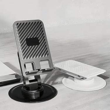 Imagem de 1 suporte giratório de telefone 360 para mesa, suporte giratório para tablet para iPad, suporte de telefone de mesa dobrável de alumínio duplo ajustável, acessórios de escritório em casa com vários