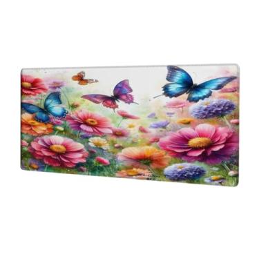 Imagem de Tapete de mouse floral borboleta grande à prova d'água para computador estendido tapete protetor de mesa antiderrapante base de borracha para escritório, computador, teclado, laptop e mesa de casa
