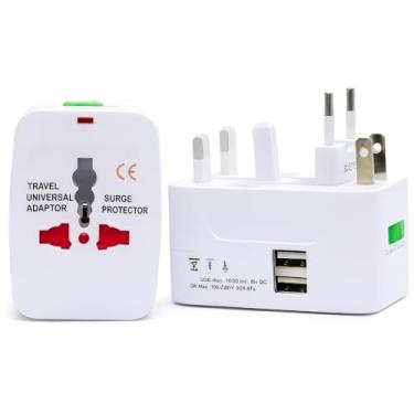 Imagem de Adaptador Tomada Universal Com 2 USB 3.0 - Padrão Internacional - Compativel para 150 Países - Bivolt - Qualidade Premium.