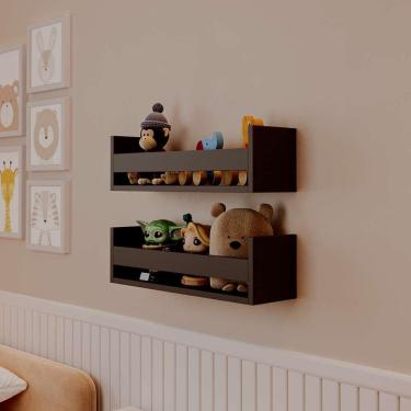 Imagem de Kit 2 Prateleiras Porta Brinquedos Preta 50 x 12cm Suporte Invisivel