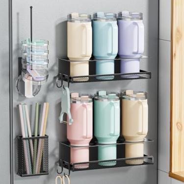 Imagem de VITVITI Pacote com 4 suportes magnéticos para geladeira, suporte de copo de metal de 1,134 g para copo Stanley, organizador magnético de garrafa de água com tampa, conjunto resistente (preto)