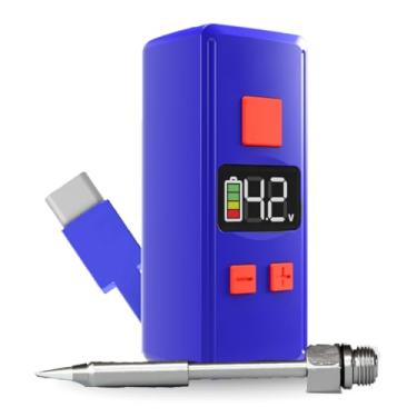 Imagem de Mini caneta de ferro de solda recarregável, com cabo de bateria USB C embutido, tensão ajustável de 1,5 V a 4,2 V, tela de LED, ponta de queimador de rosca removível (azul)