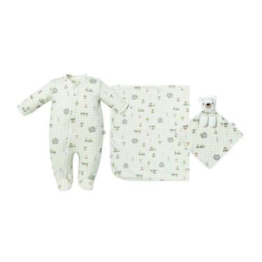 Imagem de Kit Macacão Cueiro Naninha Hug Presenteável Fazendinha Verde-Masculino