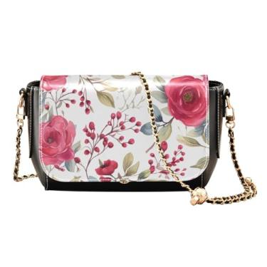 Imagem de GAIGEO Bolsa tiracolo feminina com arco adornado com flores, bolsa transversal de couro para mulheres, Floral com rosa vermelha e ramos - 1, One Size