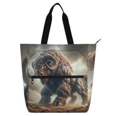 Imagem de GAIGEO Sacola feminina com monstro bisão gigante, para trabalho, praia, escola, presente, média, para amantes de livros