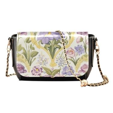Imagem de Bolsa tiracolo feminina roxa e amarela floral em couro branco, bolsa feminina de couro, bolsa de ombro para mulheres, Floral roxo e amarelo em branco-3, One Size