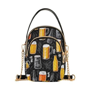 Imagem de GAIGEO Bolsa tiracolo feminina com textura tartã verde e preta, bolsa tiracolo moderna com corrente dourada, Beer With Red-4, One Size