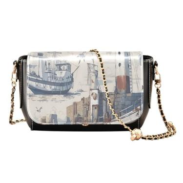 Imagem de GAIGEO Libélula em guirlanda turquesa em bolsa transversal preta com bolso, bolsas tiracolo femininas de couro, Tema náutico retrô azul vermelho, One Size