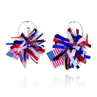Imagem de LKingel Brincos femininos de 4 de julho para o Dia da Independência, brincos patrióticos de fogos de artifício com glitter, vermelho, branco, azul, brincos leves com bandeira dos EUA, Acrílico, Sem