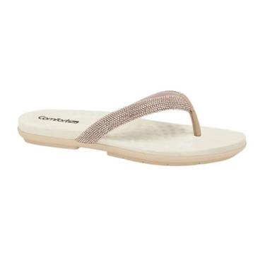 Imagem de Chinelo Comfortflex Feminino Dedo Strass Glitter Conforto -, Caqui, 37