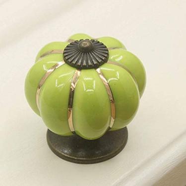 Imagem de Fafeicy Maçaneta de Porta de Abóbora de Cerâmica, Maçaneta de Gaveta Branca Marfim, Puxador Elegante para Armários e Guarda-roupas (Verde)