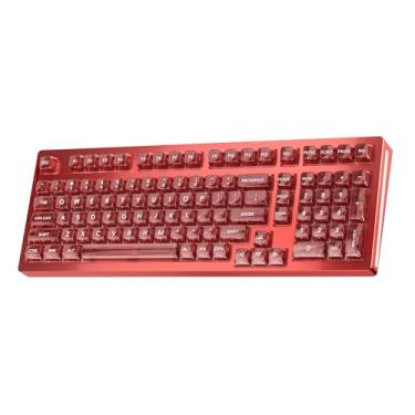 Imagem de Teclas transparentes vermelhas 130 teclas, transparente 60 65 75 100, conjunto de cerâmica, transmissão de luz, chave de perfil cereja, compatível com teclados mecânicos MX Switch