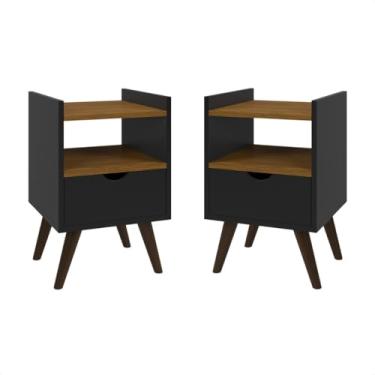 Imagem de Mesa de Cabeceira com Gaveta e Nicho Retrô Alice - Criado Mudo Usinado 34x33x50cm, Design Elegante e Funcional(Alice Preto/Freijo)