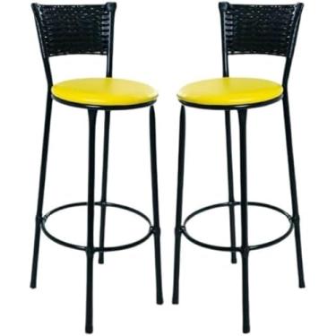 Imagem de kit 2 banquetas banco alto de cozinha bancada balcão bares área gourmet junco Preto (amarelo)