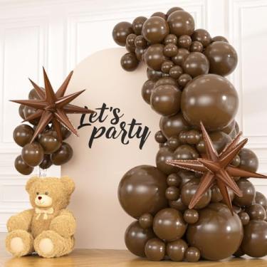 Imagem de 83 balões castanhos escuros com 2 balões de estrela, 45,7 cm, 18, 12, 10, 12,5 cm, 12,5 cm, látex marrom café, guirlanda e arco para decorações de festa de casamento para festa de casamento